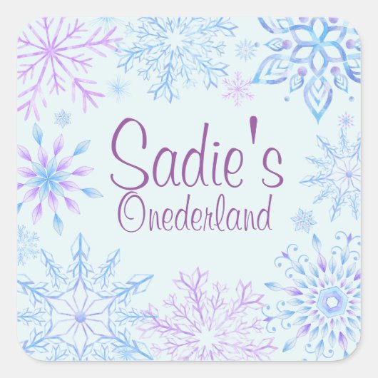 Snowflake Winter One-Derland First Birthday Vierkante Sticker (Voorkant)