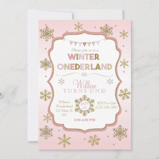 Snowflake Winter Onederland Birthday Uitnodiging (Voorkant)