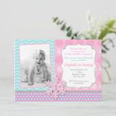 Snowflake Winter Onederland Birthday Uitnodiging (Staand voorkant)