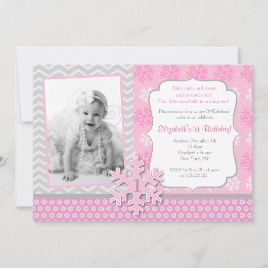 Snowflake Winter Onederland Birthday Uitnodiging (Voorkant)