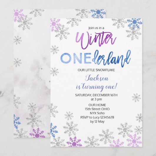 Snowflake Winter Onederland Eerste verjaardag Uitn Kaart (Voorkant / Achterkant)