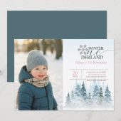 Snowflake Winter Onederland Kid Photo 1st Birthday Kaart (Voorkant / Achterkant)