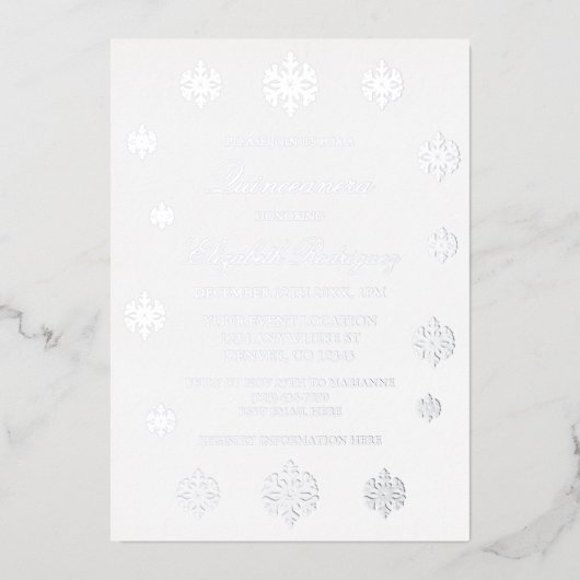Snowflake Winter Quinceanera Folie Uitnodiging (Voorkant)