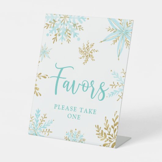Snowflake Winter Shower Favors Pedestal Sign Reclamebord Met Voetstuk (Voorkant)