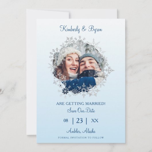 Snowflake Winter Themed for Wedding Romantic Photo Save The Date (Voorkant)