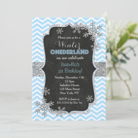 Snowflake Winter verjaardagsfeestje uitnodigingen (Staand voorkant)