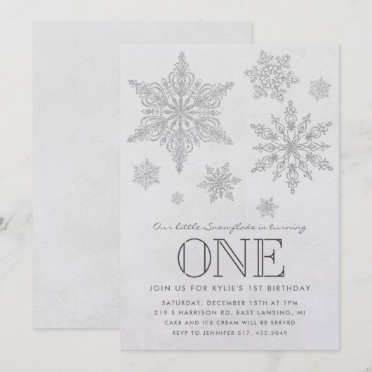 Snowflake Winter Verjaardagsfeestuitnodiging Kaart (Voorkant / Achterkant)