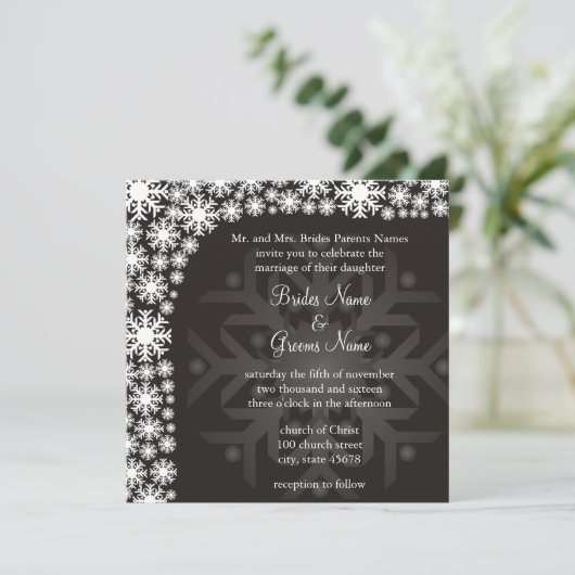 Snowflake Winter Weddenschap Kaart (Staand voorkant)