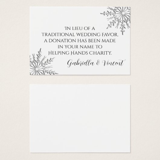 Snowflake Winter Wedding Charity Favor Kaart (Voorkant /achterkant)