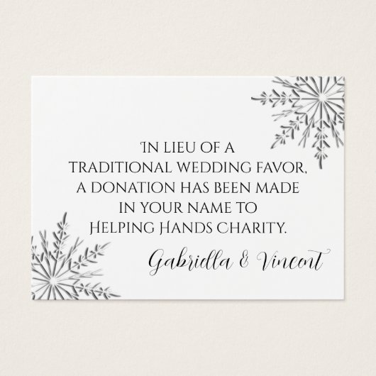 Snowflake Winter Wedding Charity Favor Kaart (Voorkant)