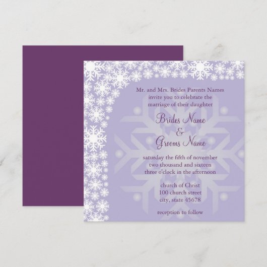 Snowflake Winter Wedding Invitation - Ice Paars Kaart (Voorkant / Achterkant)