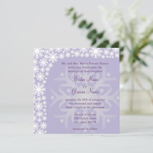 Snowflake Winter Wedding Invitation - Ice Paars Kaart (Staand voorkant)