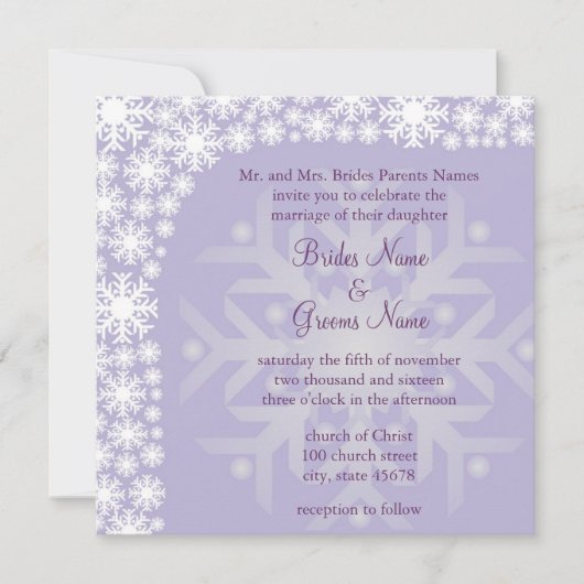 Snowflake Winter Wedding Invitation - Ice Paars Kaart (Voorkant)