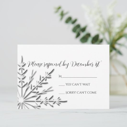 Snowflake Winter Wedding RSVP Response Kaart (Staand voorkant)