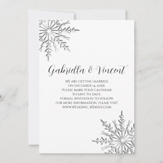 Snowflake Winter Wedding Save the Date Kaart (Voorkant)