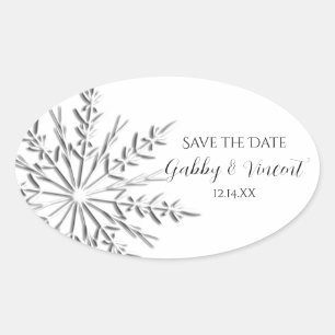 Snowflake Winter Wedding Save the Date Ovale Sticker