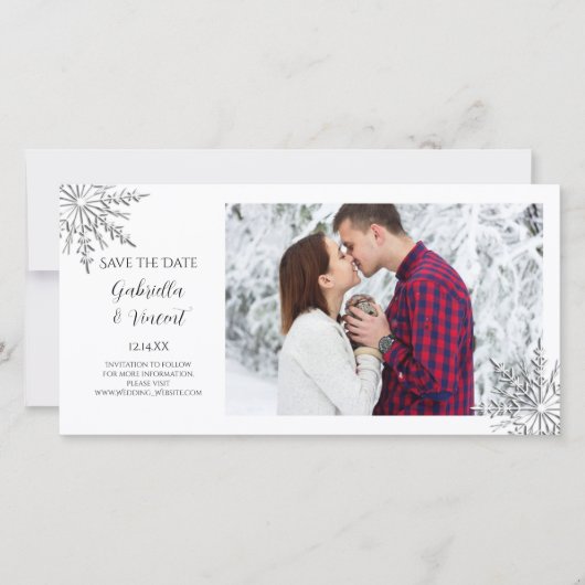 Snowflake Winter Wedding Save the Date Photo Card (Voorkant)