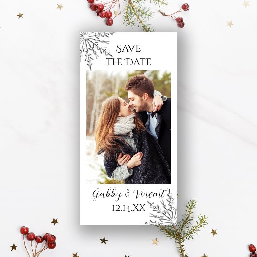 Snowflake Winter Wedding Save the Date Photo Card