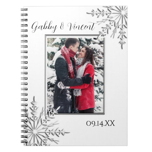 Snowflake Winter Weduwfoto Notitieboek (Voorkant)