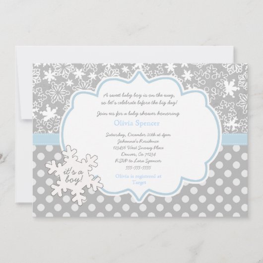 Snowflake Winter Wonderland baby shower-uitnodigin Kaart (Voorkant)
