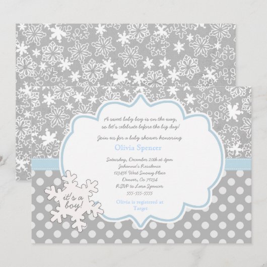 Snowflake Winter Wonderland baby shower-uitnodigin Kaart (Voorkant / Achterkant)