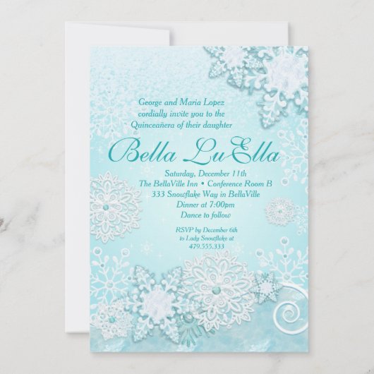 Snowflake Winter Wonderland Uitnodigingen (Achterkant)