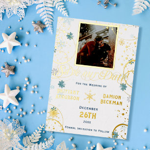 Snowflake Winter Wonderland Wedding Save the Date Folie Uitnodiging
