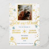 Snowflake Winter Wonderland Wedding Save the Date Folie Uitnodiging (Voorkant)