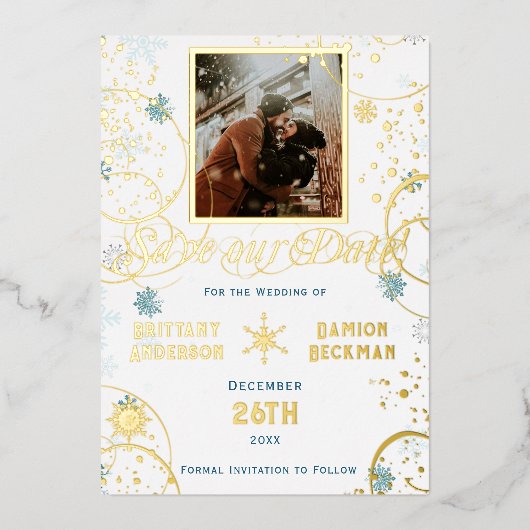 Snowflake Winter Wonderland Wedding Save the Date Folie Uitnodiging (Voorkant)