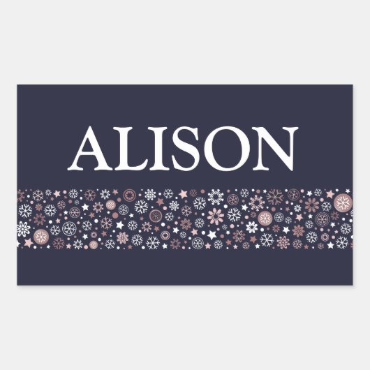 Snowflake winterblauwe witte en roze tekst rechthoekige sticker (Voorkant)