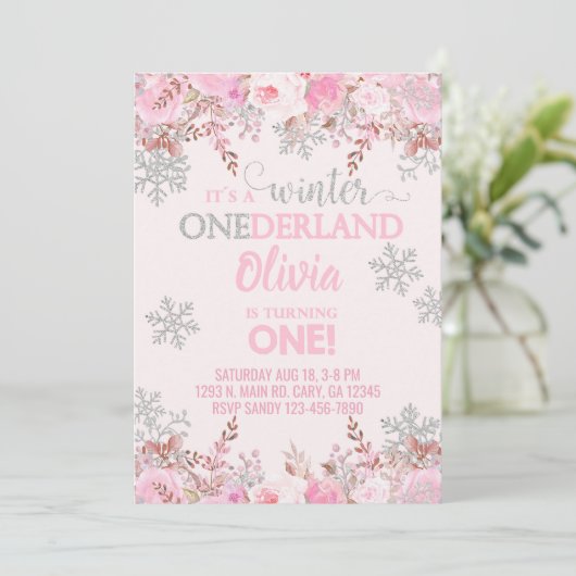 Snowflake wintermeisje 1 eerste verjaardag uitnodi kaart (Staand voorkant)