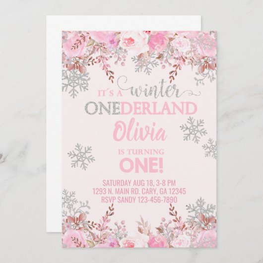 Snowflake wintermeisje 1 eerste verjaardag uitnodi kaart (Voorkant / Achterkant)