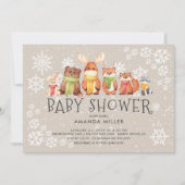 Snowflake Woodland Animals Baby shower Uitnodiging (Voorkant)