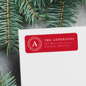 Snowflake Wreater Monogram Red Return Address Etiket