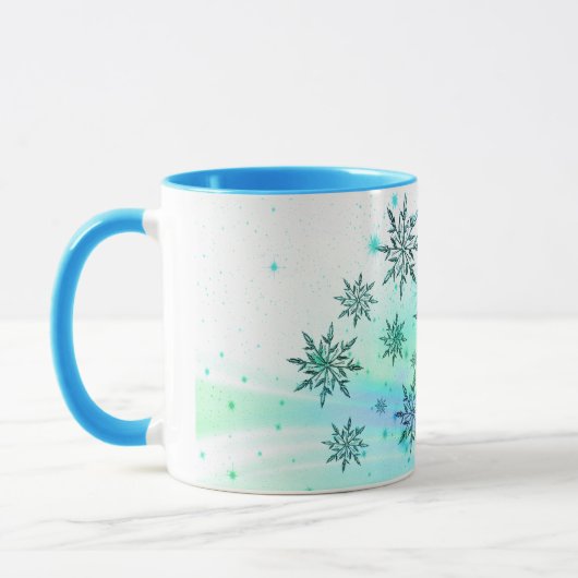 Snowflake zwijn blauwgroen blauwe winter mok (Links)