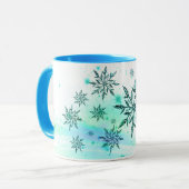 Snowflake zwijn blauwgroen blauwe winter mok (Voorkant links)