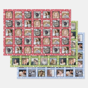 Snowflakes 15 Aangepaste reeks Foto Collage 3 kleu Inpakpapier Vel