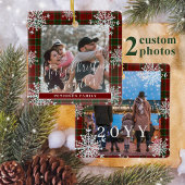 Snowflakes 2 familiefoto gepersonaliseerd rood tar keramisch ornament
