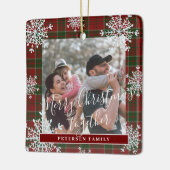 Snowflakes 2 familiefoto gepersonaliseerd rood tar keramisch ornament (Links)