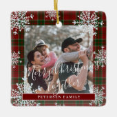 Snowflakes 2 familiefoto gepersonaliseerd rood tar keramisch ornament (Voorkant)