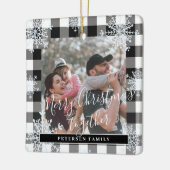 Snowflakes 2 familiefoto gepersonaliseerde buffel keramisch ornament (Links)