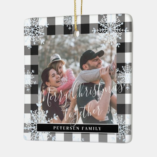 Snowflakes 2 familiefoto gepersonaliseerde buffel keramisch ornament (Links)
