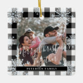 Snowflakes 2 familiefoto gepersonaliseerde buffel keramisch ornament (Voorkant)
