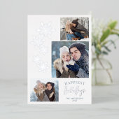 Snowflakes 3 foto's Gelukkigste Feestdagen Zilver (Staand Voorkant)