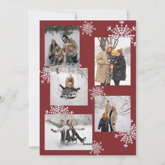 Snowflakes 6 familie foto collage script Kerstmis Feestdagenkaart (Achterkant)