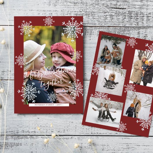 Snowflakes 6 familie foto collage script Kerstmis Feestdagenkaart