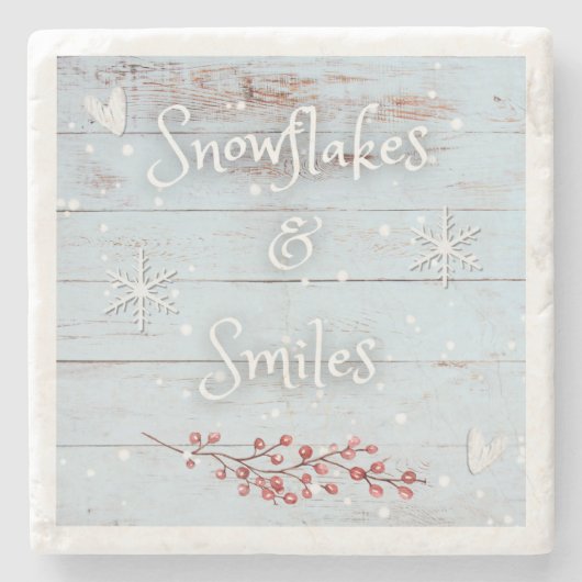 Snowflakes and Smiles Coaster Stenen Onderzetter (Voorkant)