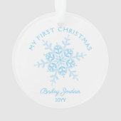 Snowflakes Baby Boy's eerste kerstblauwe glitter Ornament (achterkant)