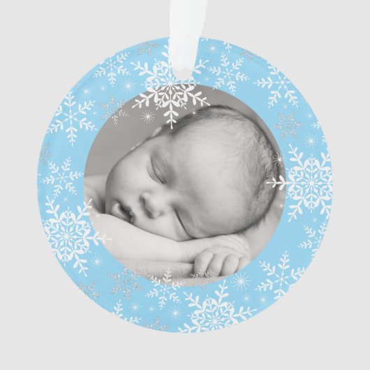 Snowflakes Baby Boy's eerste kerstblauwe glitter Ornament (voorkant)