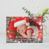 Snowflakes Baby Foto geboorteaankondigingen Feestdagenkaart (Staand voorkant)